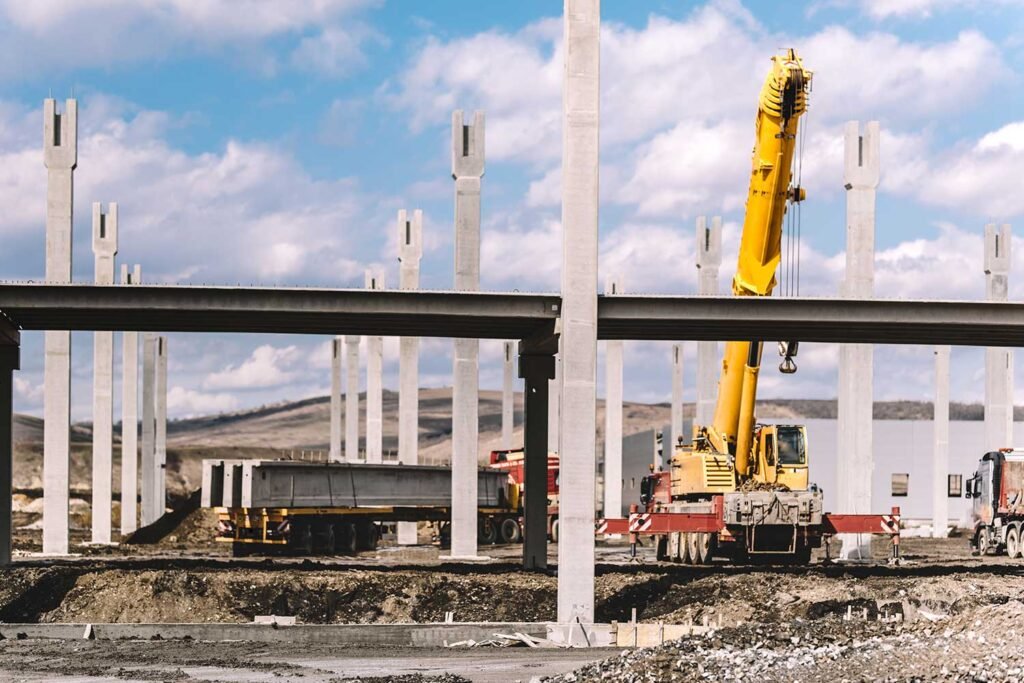Infrastructure construction site with prefabricated structure